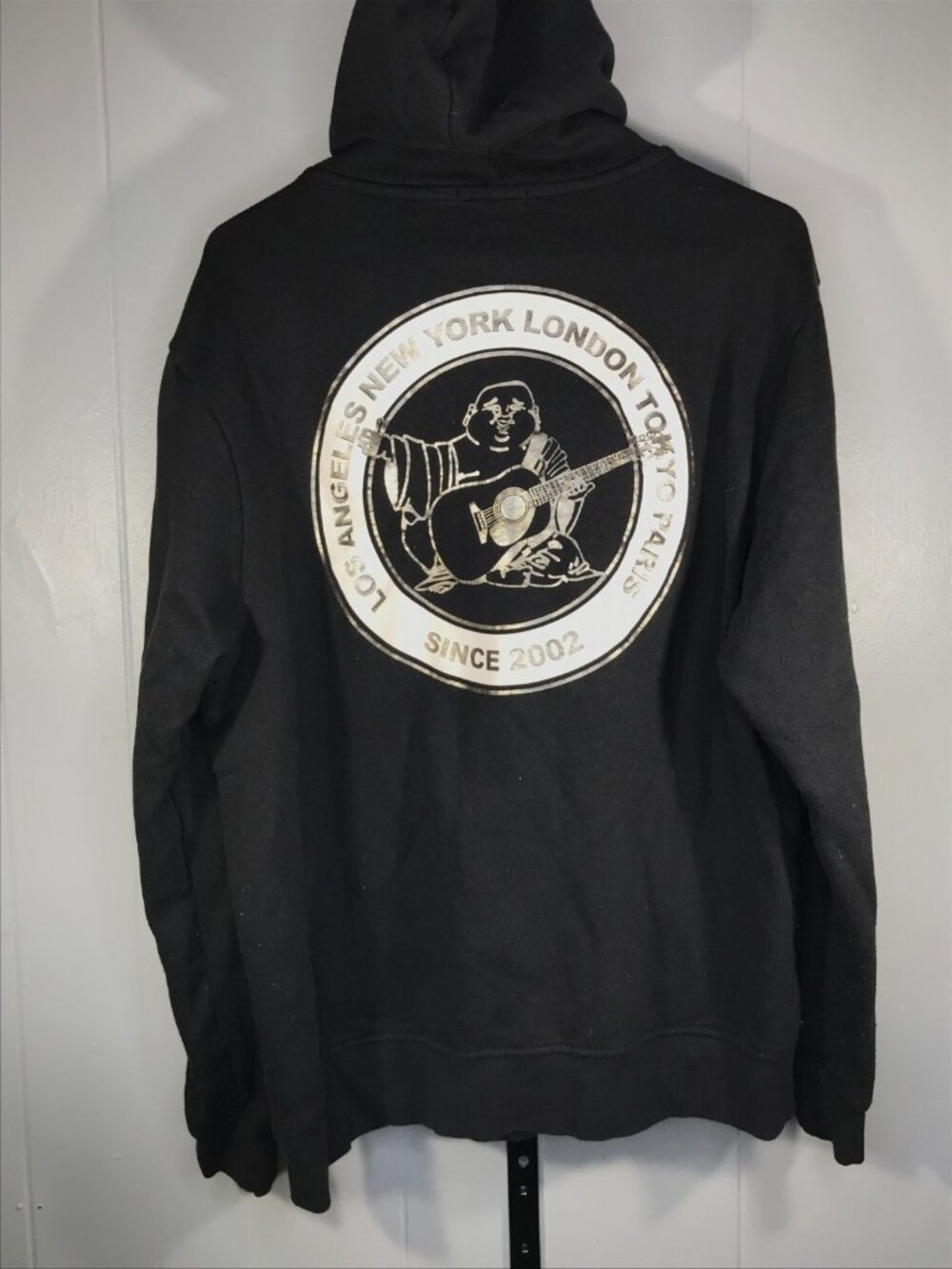 True Religion Black Zip Up Hoodie sz XL Metallic Horseshoe Buddha Streetwear
